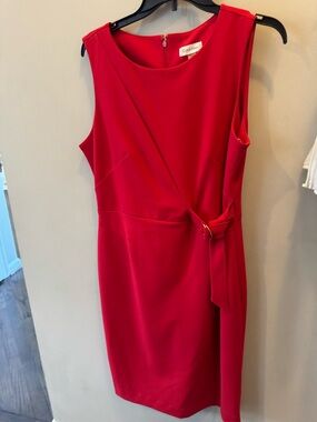Calvin Klein Bright Red Sleeveless Sheath Dress with Side Tie